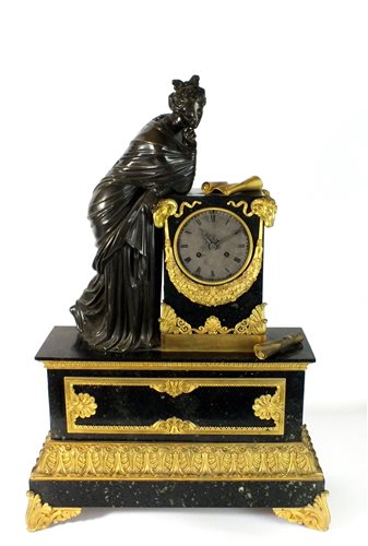 Lot 204 - A French bronze ormolu and black marble mantel clock