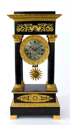 Lot 205 - A French ormolu and bronze empire style portico clock