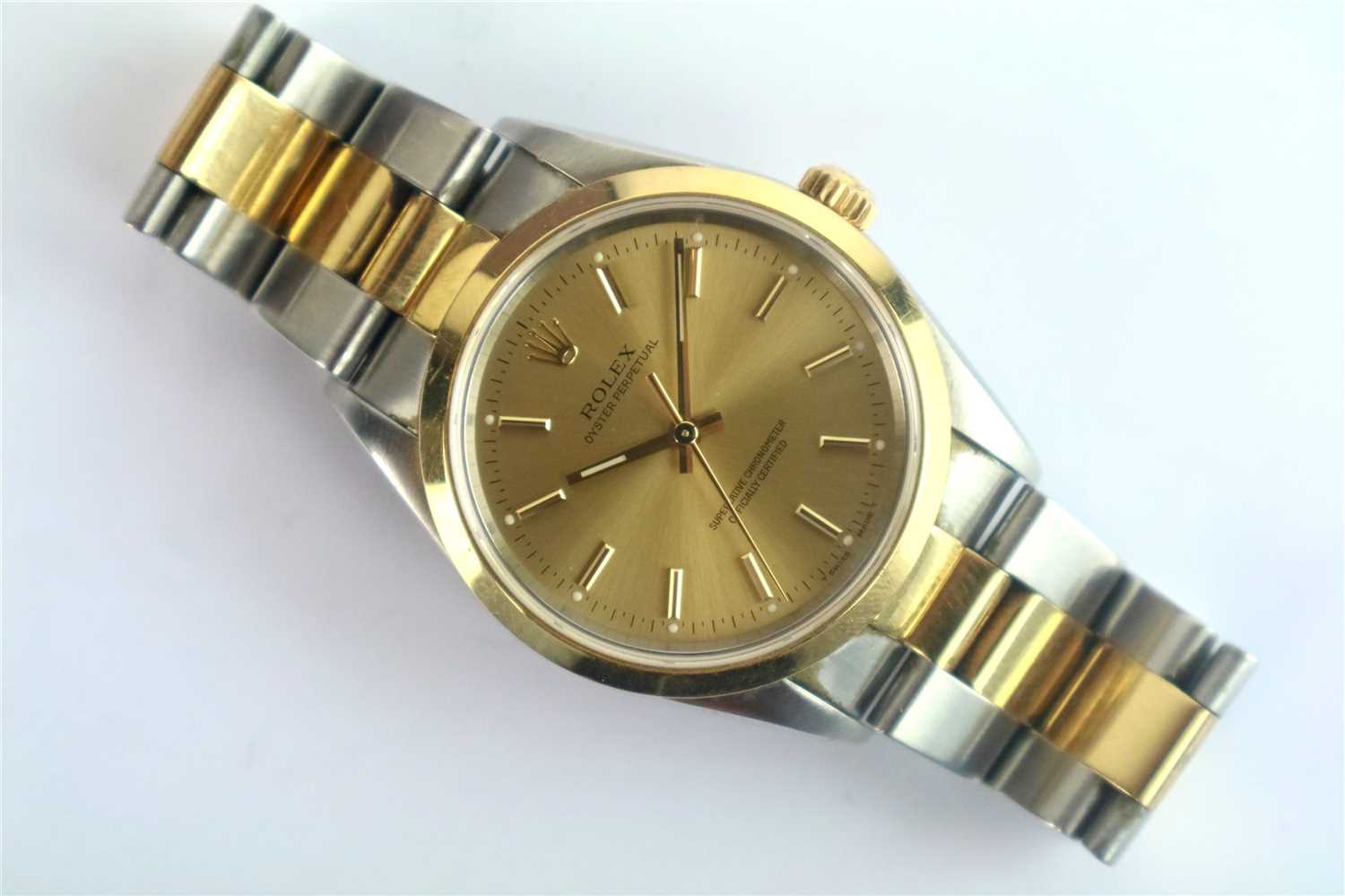 Lot 238 - A Gentleman's Stainless Steel and 18ct Gold Rolex Oyster Perpetual Wristwatch
