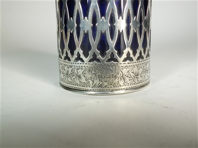 Lot 66 - A silver mounted blue glass dressing table jar