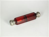 Lot 419 - A double ended cranberry glass scent bottle