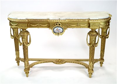 Lot 220 - A decorative 19th century gilt carved wood and moulded plaster marble-topped console table