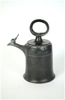 Lot 736 - A mid 18th century Swiss bell shaped pewter wine can
