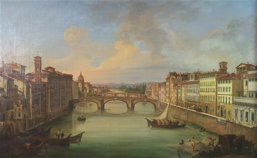 Lot 128 - Giovanni Signorini, Ponte Vecchio, oil on canvas