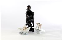 Lot 171 - A pair of Lladro models of dogs and a Chinese hardwood figure