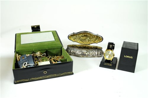 Lot 55 - A collection of costume jewellery and a silver box