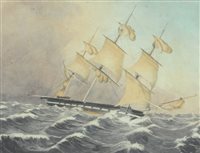 Lot 379 - British school, 19th century, Frigate in a squall