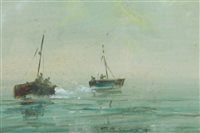 Lot 383 - Fishing boats, oil on board