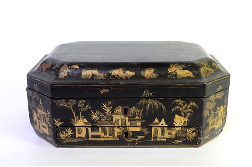 Lot 539 - A Chinese export black lacquer sewing box