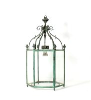 Lot 400 - A hexagonal metal hanging hall lantern