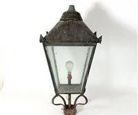 Lot 407 - A copper and wrought iron gatepost lantern