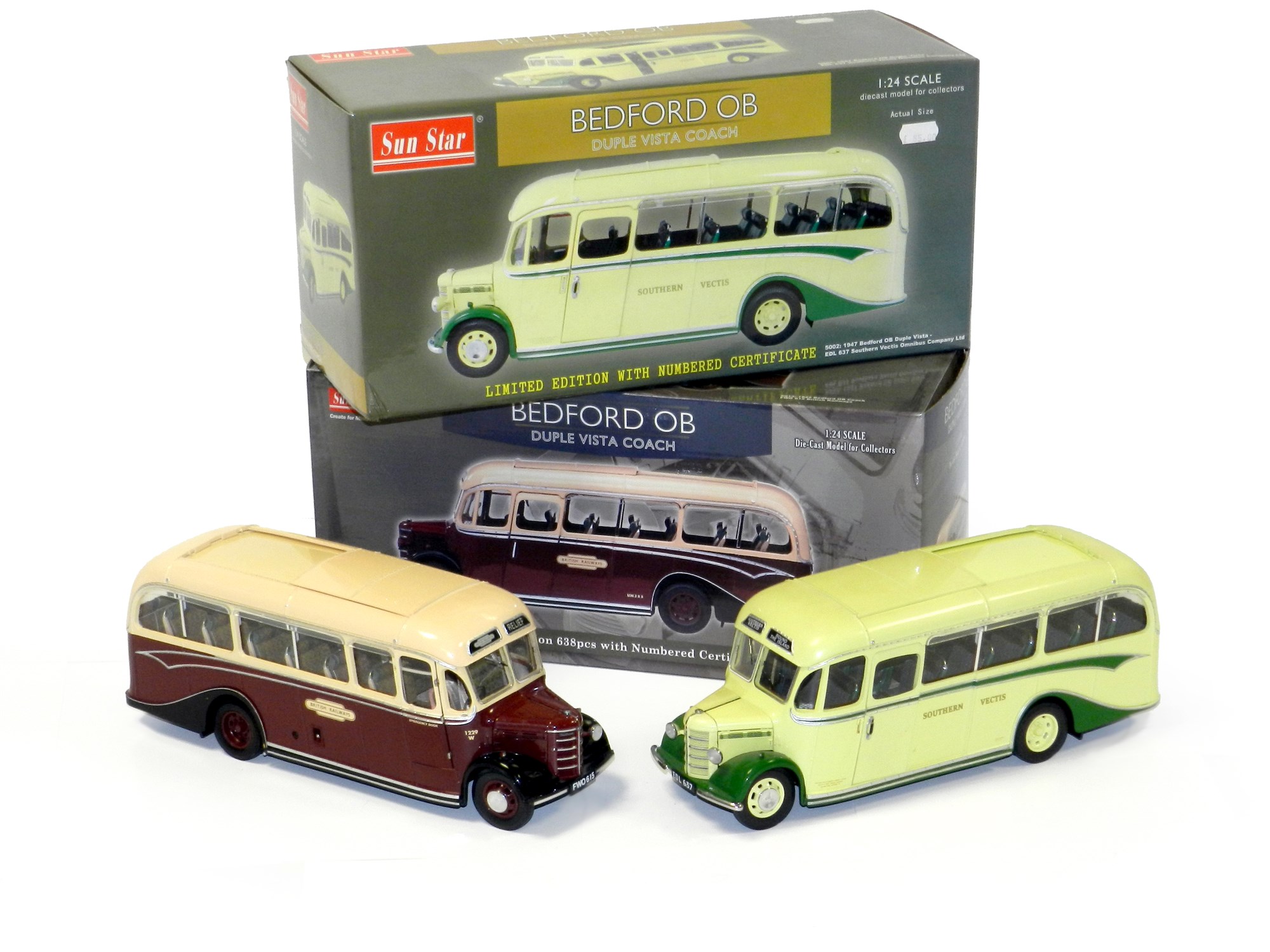 Lot 287 - Sunstar pair of boxed Bedford OB 1/24 buses.