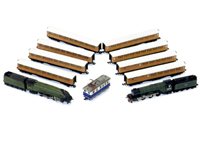 Lot 348 - Grafar Flying Scotsman, Fleischmann Engine, Minitrix Mallard and LNER coaches in N Gauge