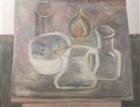 Lot 38 - Elizabeth Thompson McCausland, still life with jugs and fruit