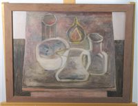Lot 38 - Elizabeth Thompson McCausland, still life with jugs and fruit