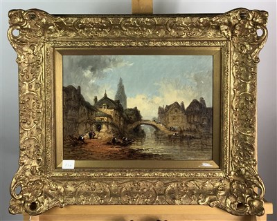 Lot 75 - Attributed to Felice Auguste Rezia, A continental town scene with river