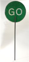 Lot 675 - A vintage 20th century hand-held ‘lollypop STOP, GO’ traffic sign