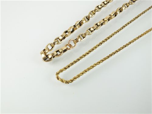 Lot 168 - Two yellow metal chains