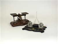 Lot 617 - A Victorian postage scale set with brass plates, weights and frame