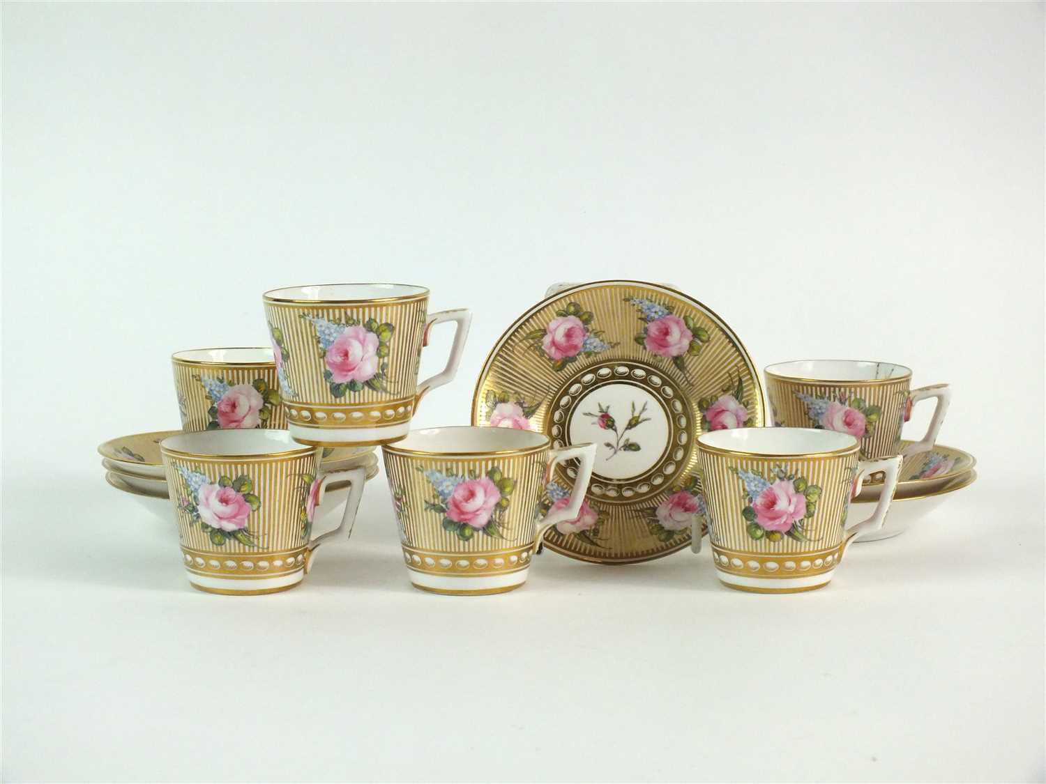 Lot 62 - A set of six Stevenson and Hancock, Derby coffee cups and saucers