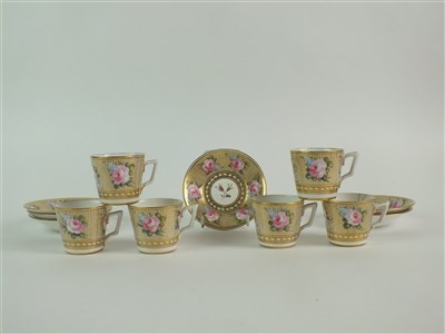 Lot 62 - A set of six Stevenson and Hancock, Derby coffee cups and saucers