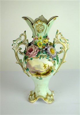 Lot 377 - A Coalbrookdale porcelain landscape vase