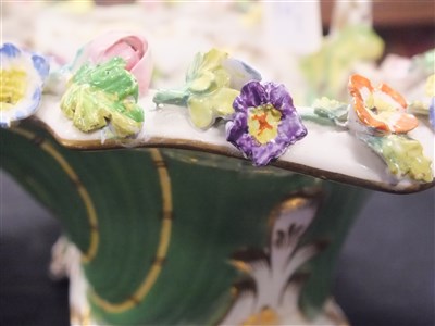 Lot 378 - Three Coalbrookdale porcelain floral-encrusted baskets