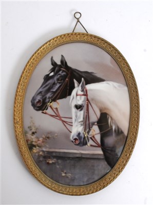 Lot 102 - A Dresden porcelain plaque painted with horses