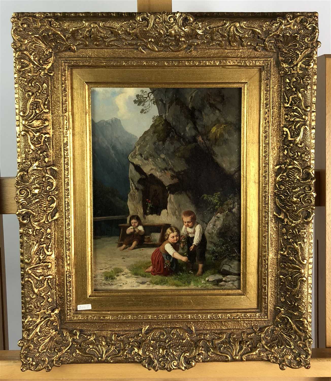 Lot 86 - Ludwig Neustatter, children at play by wayside, oil on panel