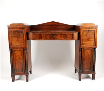 Lot 428 - A Regency mahogany veneered pedestal sideboard of small proportions