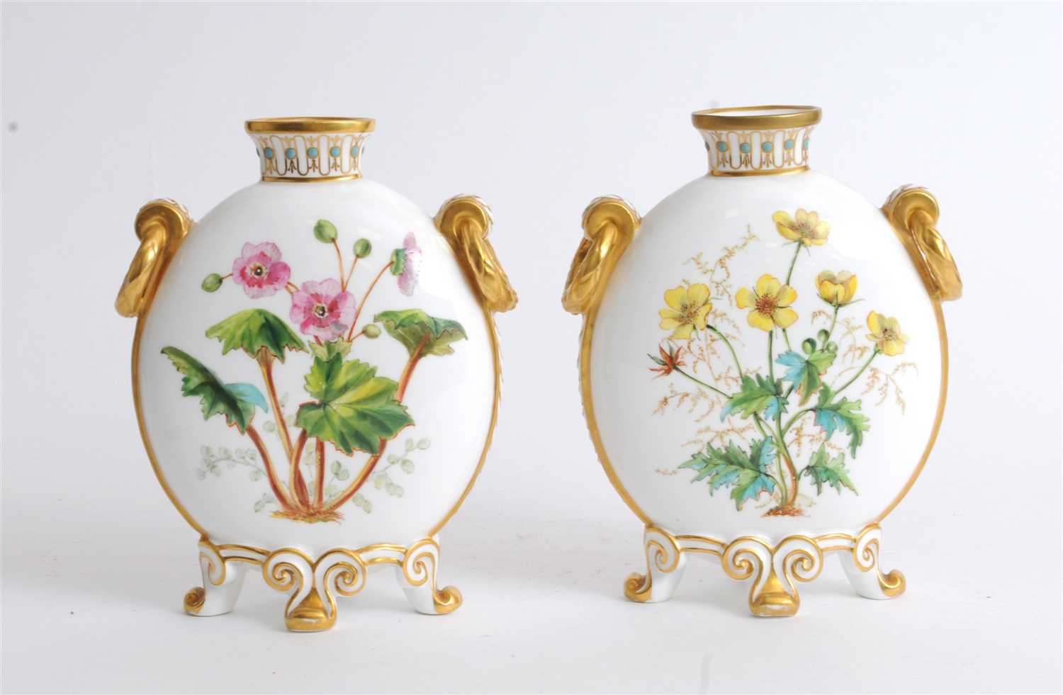 Lot 74 - A pair of Crown Derby porcelain moon flasks