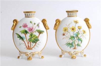 Lot 74 - A pair of Crown Derby porcelain moon flasks
