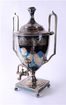 Lot 401 - A silver plated twin handled urn