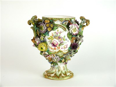 Lot 389 - A Coalbrookdale porcelain twin-handled vase