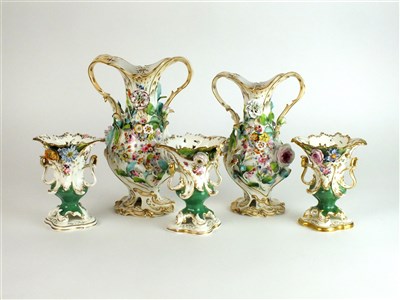 Lot 391 - Five Coalbrookdale porcelain vases