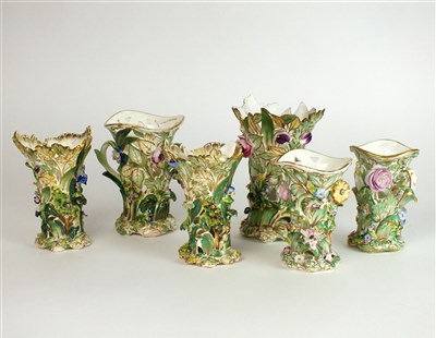 Lot 394 - Six Coalport Coalbrookdale pierced vases