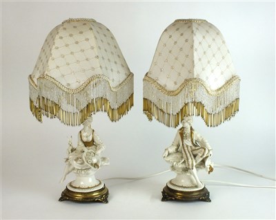 Lot 395 - A pair of Capodimonte porcelain lamp bases