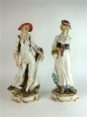 Lot 319 - A large pair of Capodimonte porcelain figures