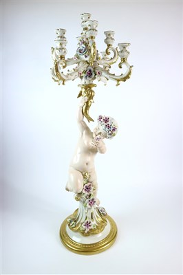 Lot 204 - A large and impressive Capodimonte porcelain candelabrum