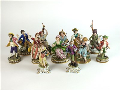 Lot 322 - Eight Capodimonte porcelain figures early-mid...