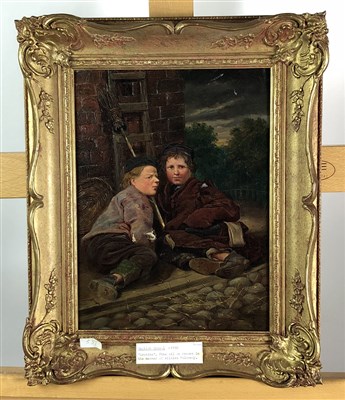 Lot 369 - English School, oil study of urchins, manner of Mulready