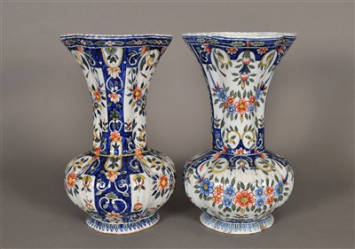 Lot 198 - A pair of Rouen style vases