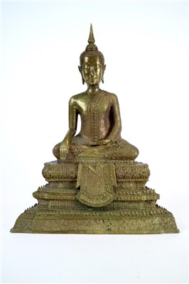 Lot 331 - A decorative cast metal figure of Guan Yin, another of the seated Buddha
