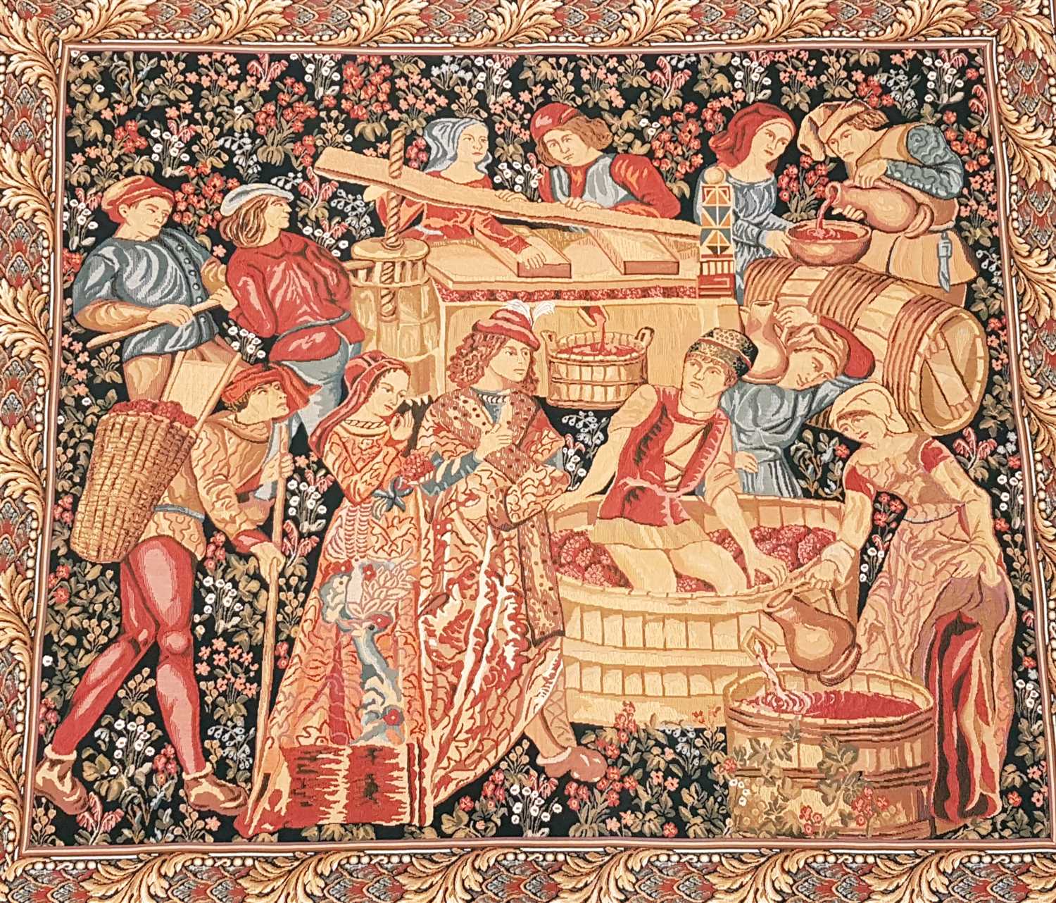 Lot 637 - A reproduction Belgian wall hanging tapestry