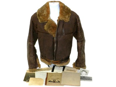 Lot 547 - WW2 leather flying jacket, log books and provenance