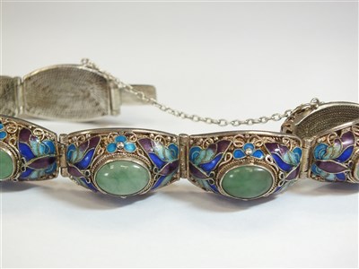 Lot 5 - A jade and enamel panel bracelet