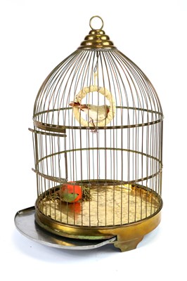 Lot 597 - An early 20th century polished brass songbird cage