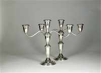 Lot 188 - A pair of white metal mounted candelabra