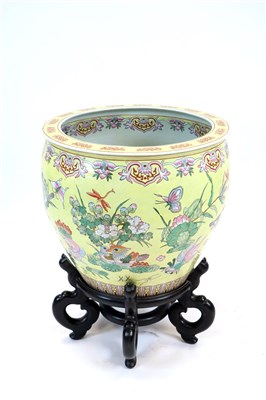 Lot 480 - A large Chinese porcelain fish bowl on stand