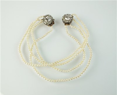 Lot 190 - A pearl and diamond choker and bracelet suite